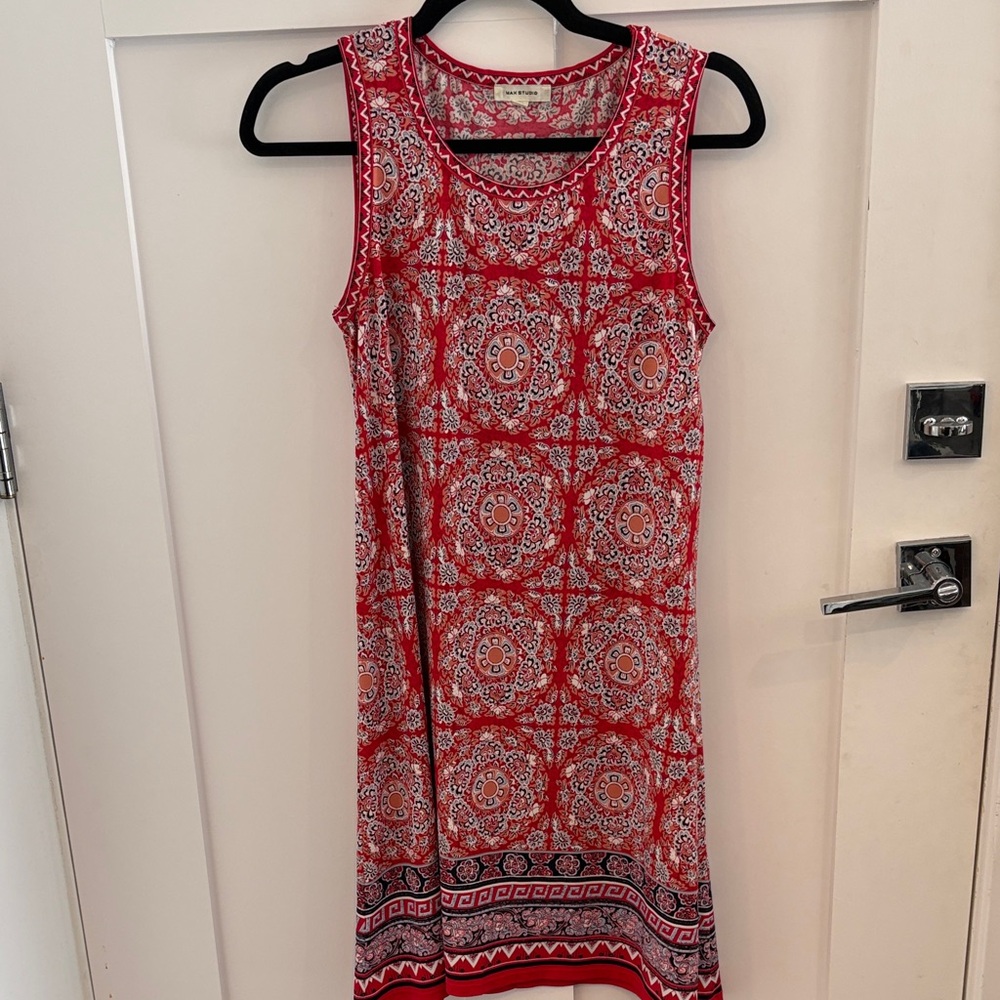 Max Studio Red and White Patterned Midi Dress